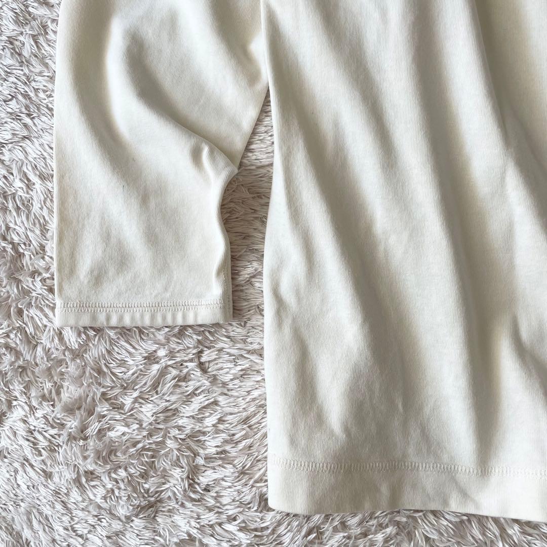 パパス 美品 長袖 カットソー ヘンリーネック L アイボリー アメ車ロゴ