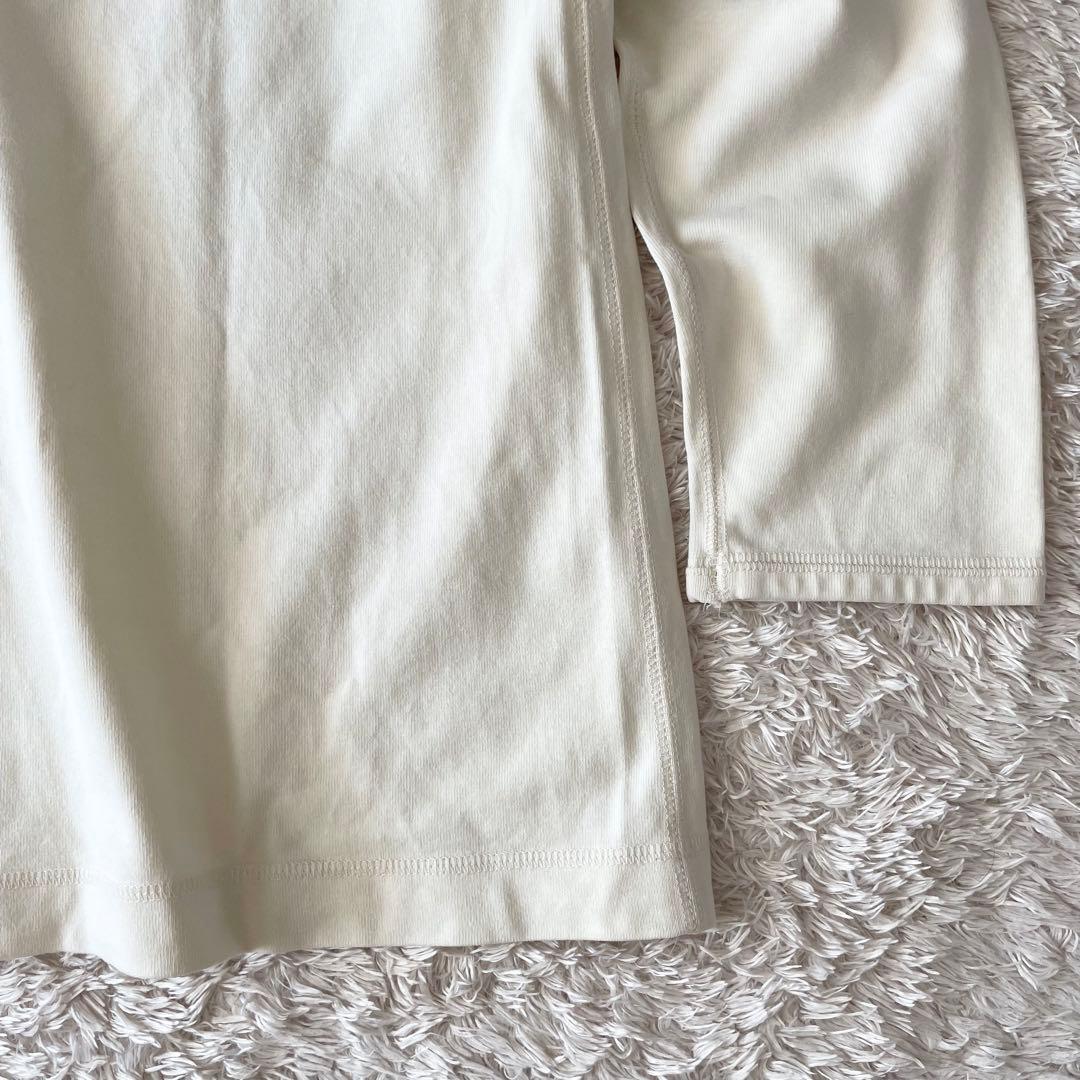 パパス 美品 長袖 カットソー ヘンリーネック L アイボリー アメ車ロゴ