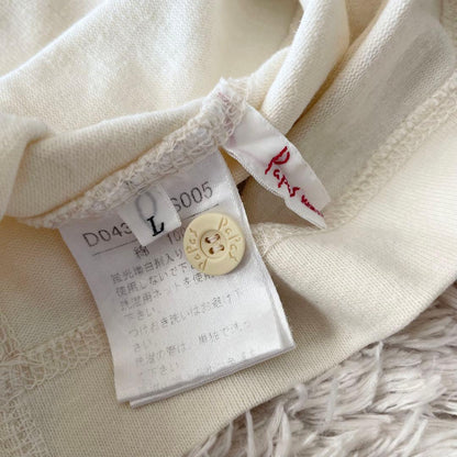 パパス 美品 長袖 カットソー ヘンリーネック L アイボリー アメ車ロゴ