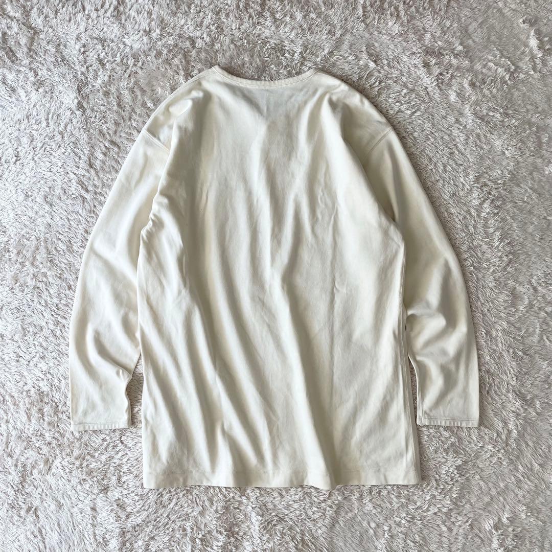 パパス 美品 長袖 カットソー ヘンリーネック L アイボリー アメ車ロゴ