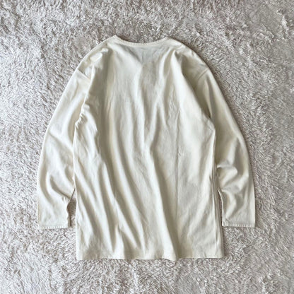 パパス 美品 長袖 カットソー ヘンリーネック L アイボリー アメ車ロゴ