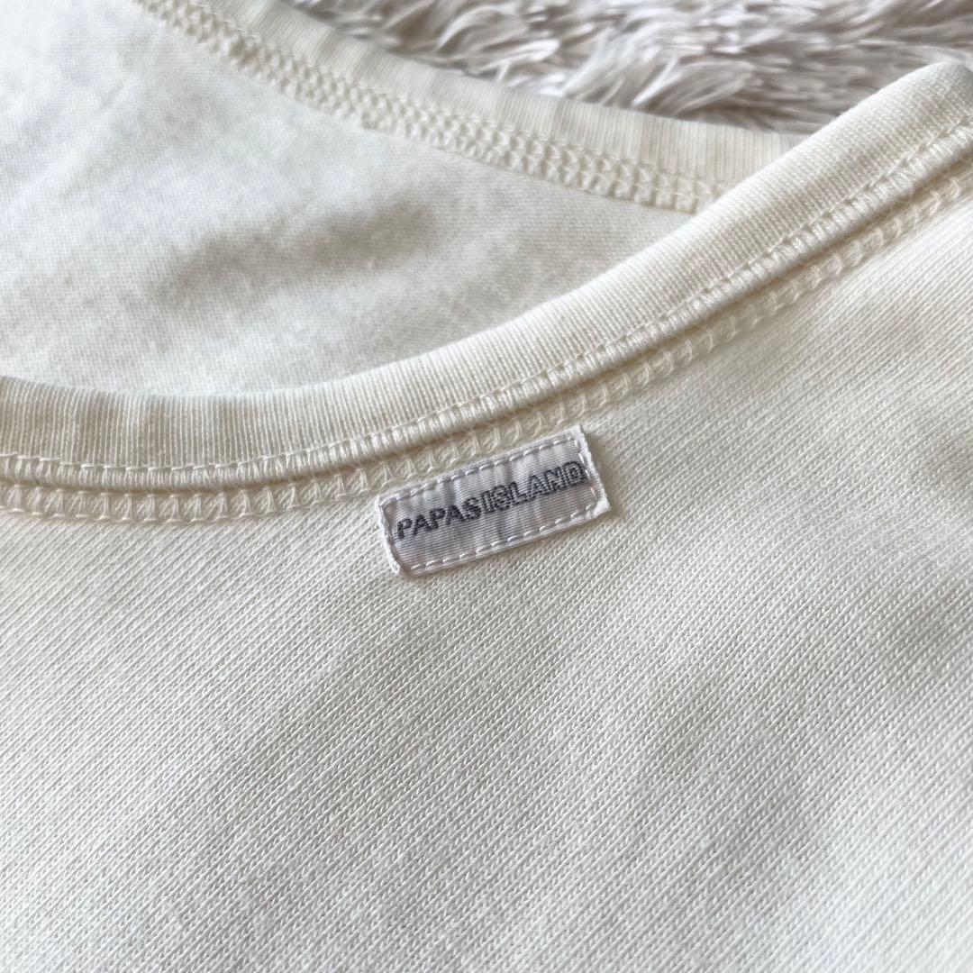 パパス 美品 長袖 カットソー ヘンリーネック L アイボリー アメ車ロゴ