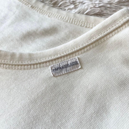 パパス 美品 長袖 カットソー ヘンリーネック L アイボリー アメ車ロゴ