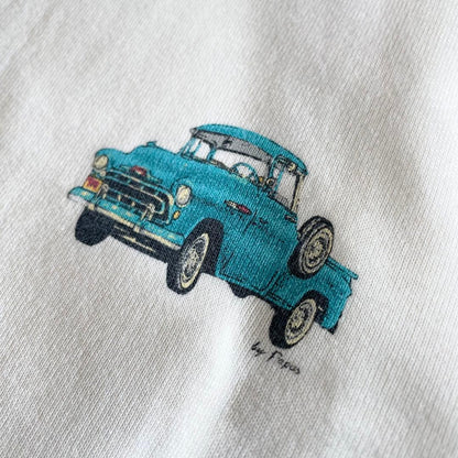 パパス 美品 長袖 カットソー ヘンリーネック L アイボリー アメ車ロゴ