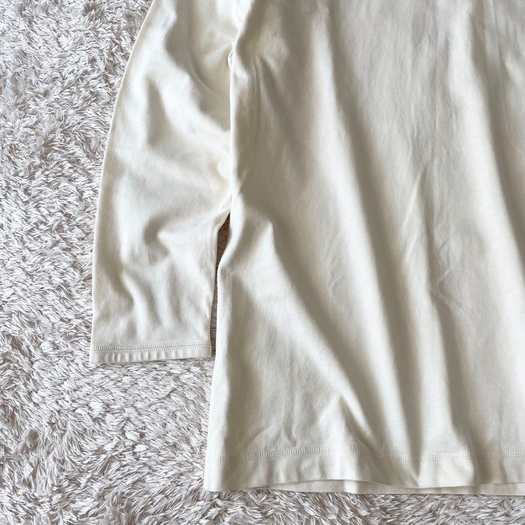 パパス 美品 長袖 カットソー ヘンリーネック L アイボリー アメ車ロゴ