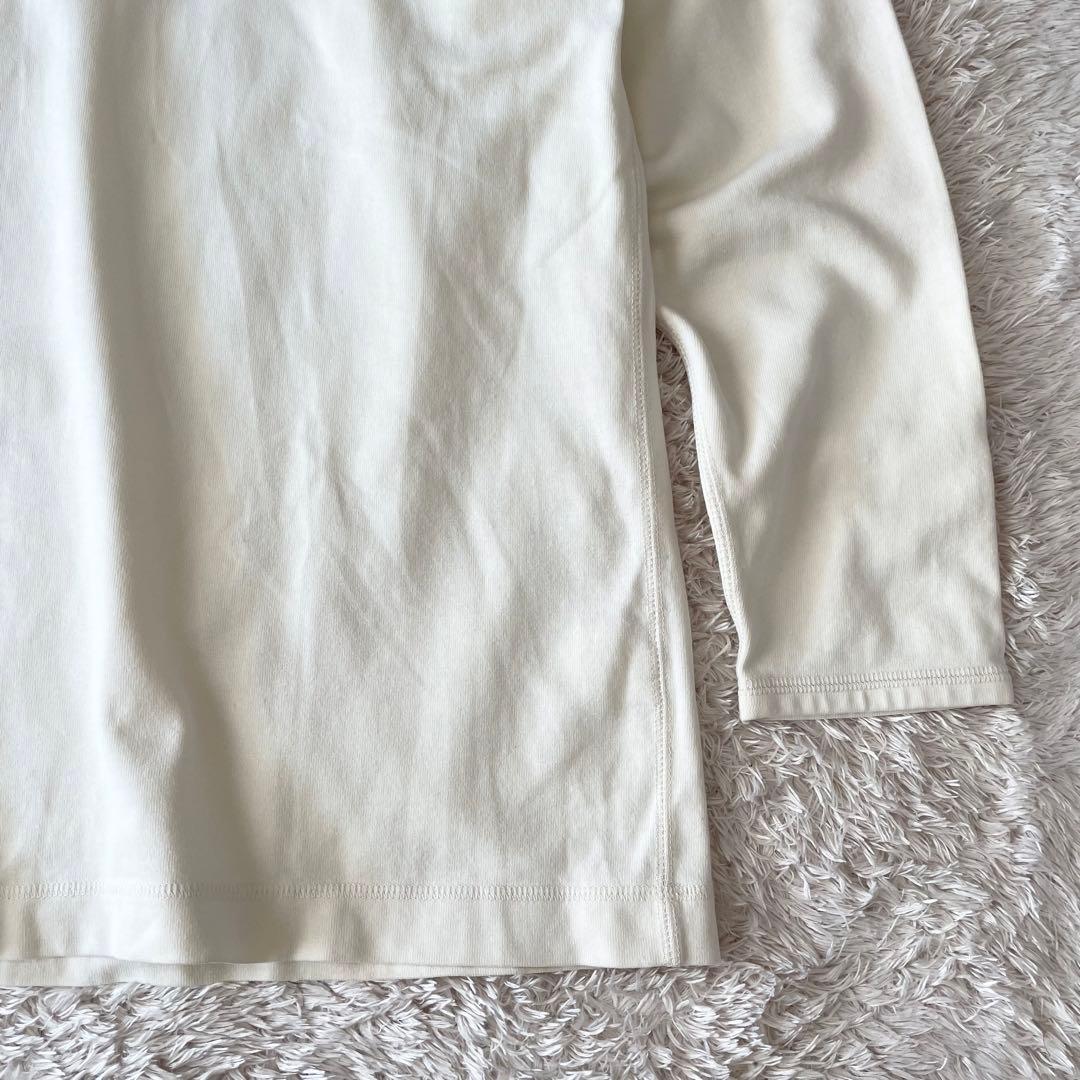 パパス 美品 長袖 カットソー ヘンリーネック L アイボリー アメ車ロゴ