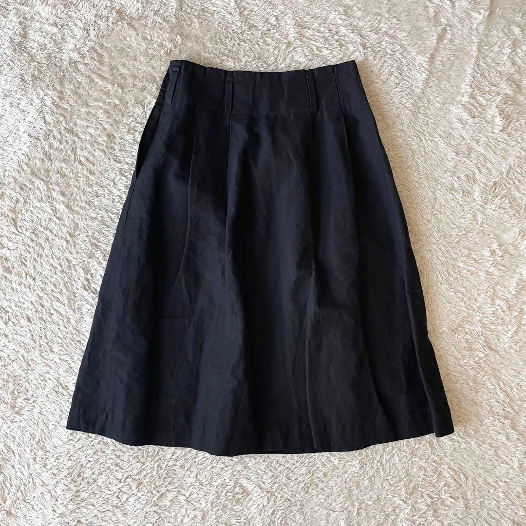 マーガレットハウエル 美品 リネンコットンフレアスカート 2 黒