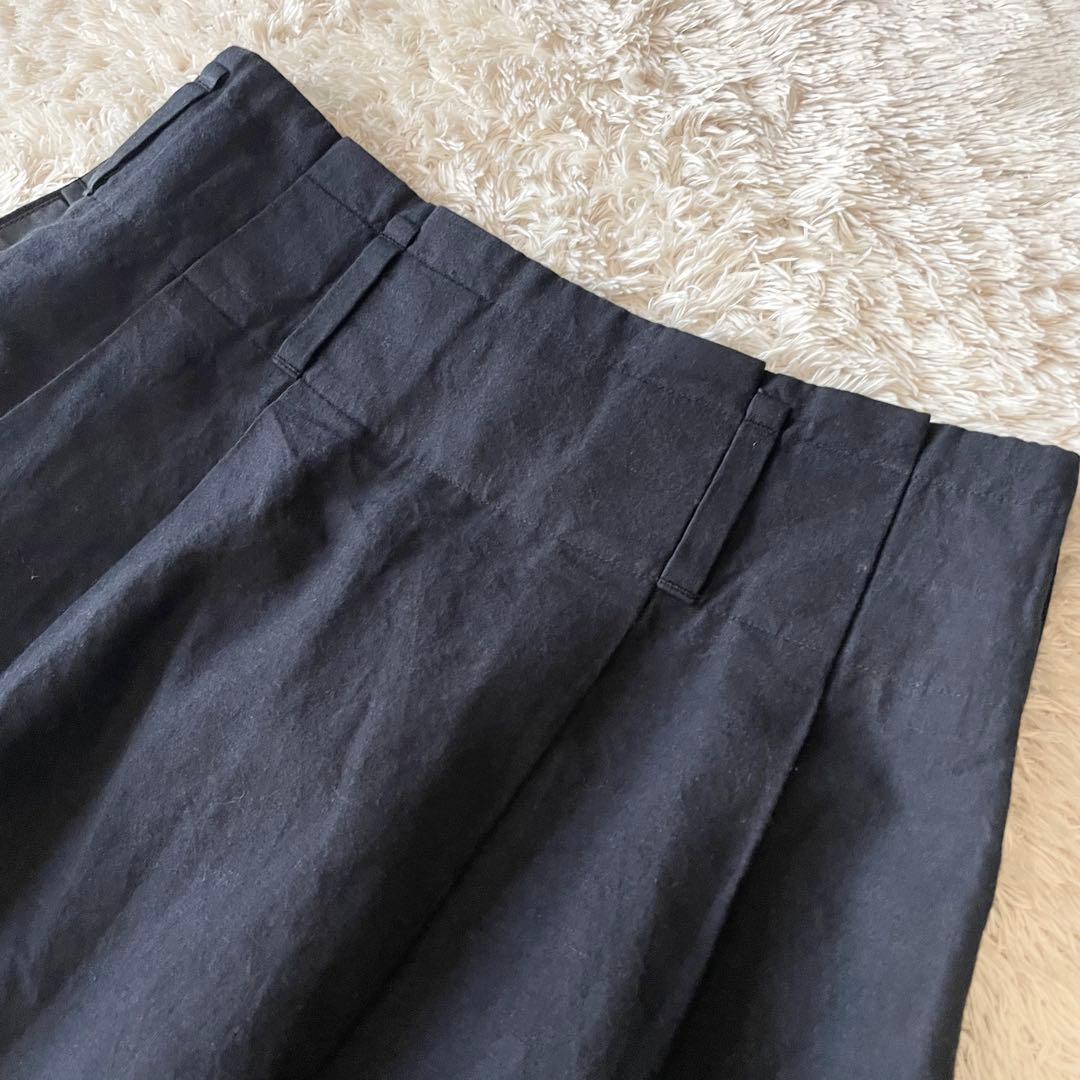 マーガレットハウエル 美品 リネンコットンフレアスカート 2 黒