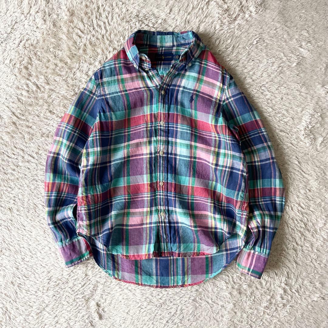ラルフローレン 極美品 現行 BD L/S リネンシャツ S マドラス