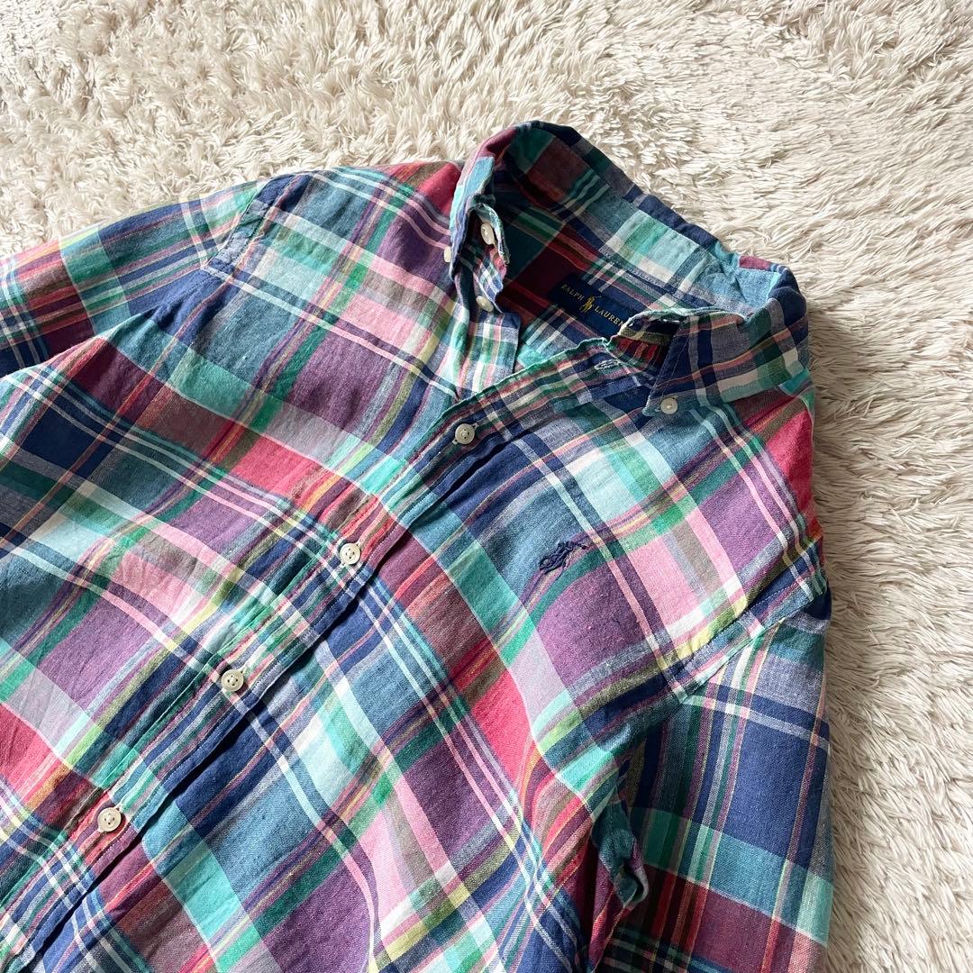 ラルフローレン 極美品 現行 BD L/S リネンシャツ S マドラス