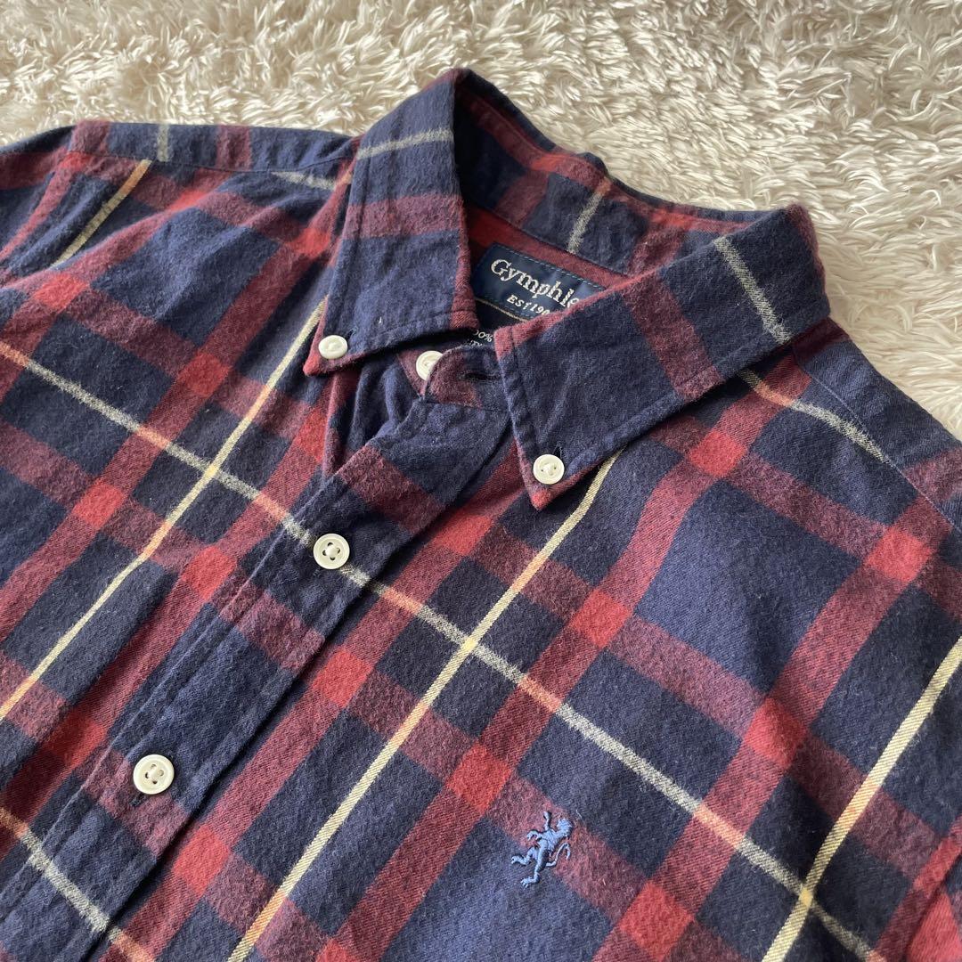ジムフレックス 美品 GYMPHLEX フランネル 長袖シャツ 14 紺赤