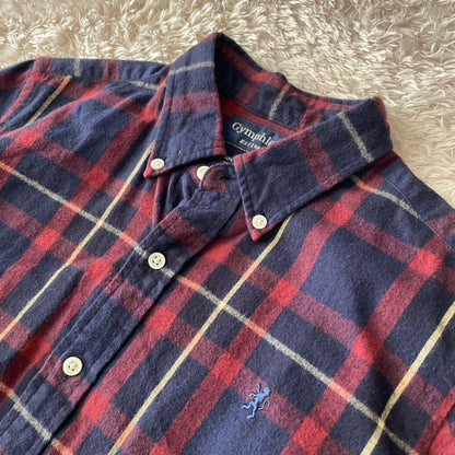 ジムフレックス 美品 GYMPHLEX フランネル 長袖シャツ 14 紺赤