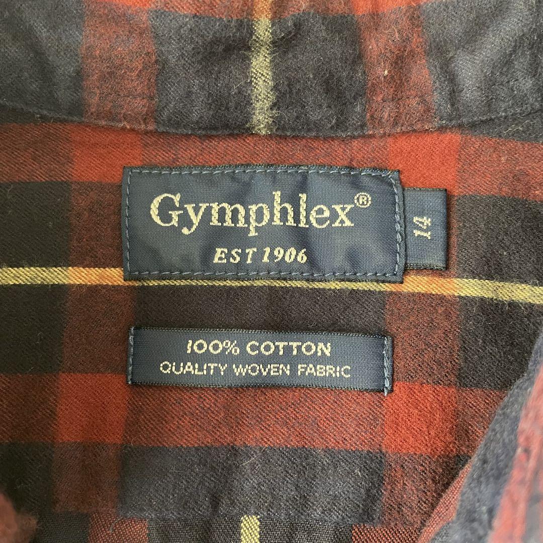 ジムフレックス 美品 GYMPHLEX フランネル 長袖シャツ 14 紺赤