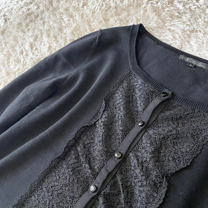 23区 極美品 フロントレースコットンニットカーディガン 38 黒
