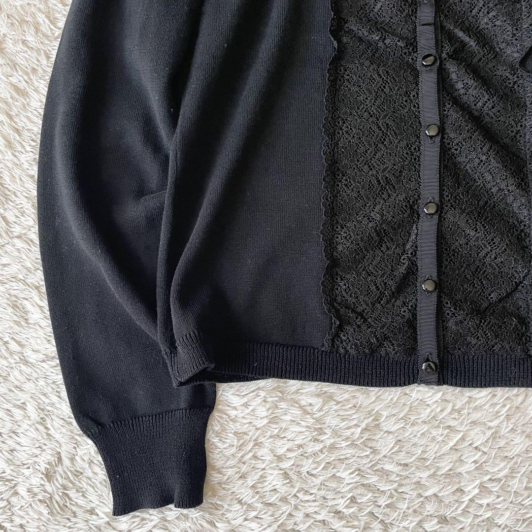 23区 極美品 フロントレースコットンニットカーディガン 38 黒