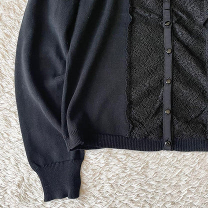 23区 極美品 フロントレースコットンニットカーディガン 38 黒