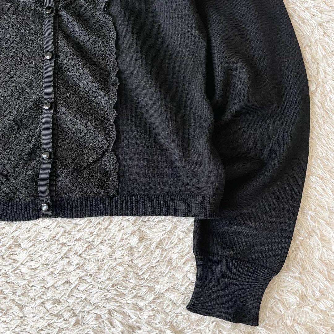 23区 極美品 フロントレースコットンニットカーディガン 38 黒