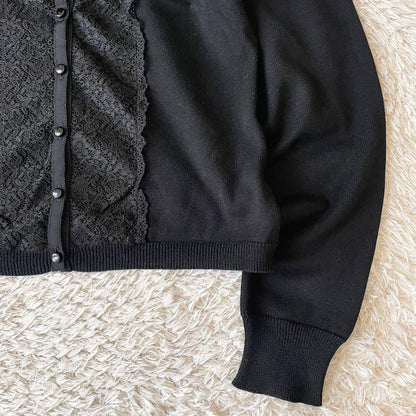23区 極美品 フロントレースコットンニットカーディガン 38 黒