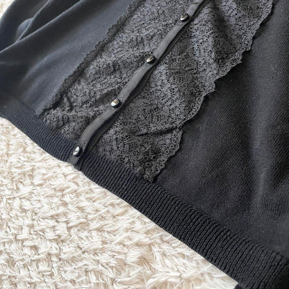 23区 極美品 フロントレースコットンニットカーディガン 38 黒