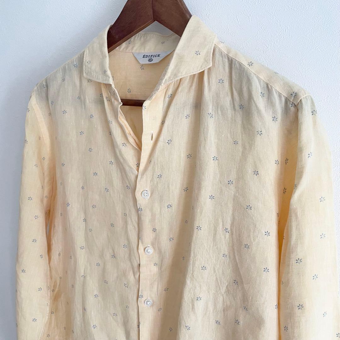 EDIFICE 美品 ホリゾンタルカラーリネンシャツ 40 イエロー