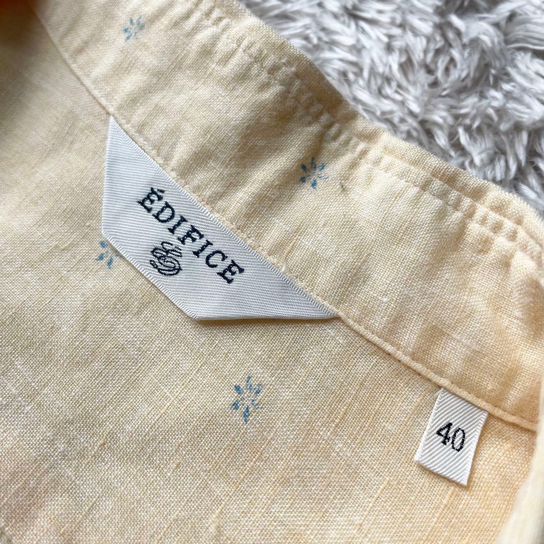 EDIFICE 美品 ホリゾンタルカラーリネンシャツ 40 イエロー