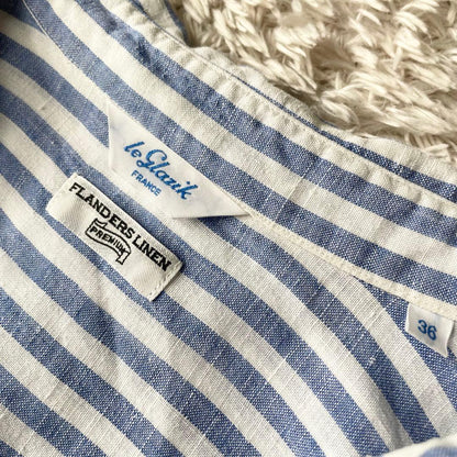 LE GLAZIK 美品 リネンプルシャツ 36 ストライプ