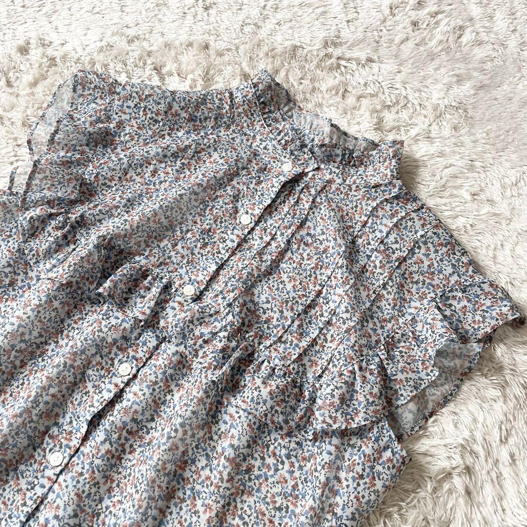 JUSGLITTY 新品タグ付 フリルネックシアーブラウス 小花柄