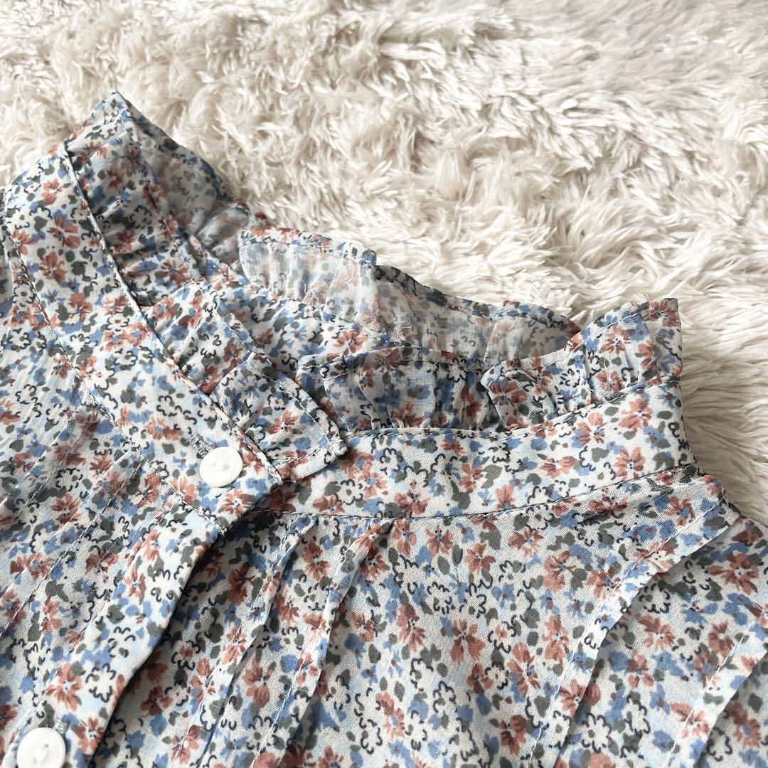 JUSGLITTY 新品タグ付 フリルネックシアーブラウス 小花柄