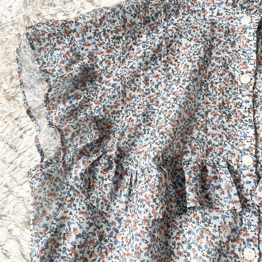 JUSGLITTY 新品タグ付 フリルネックシアーブラウス 小花柄