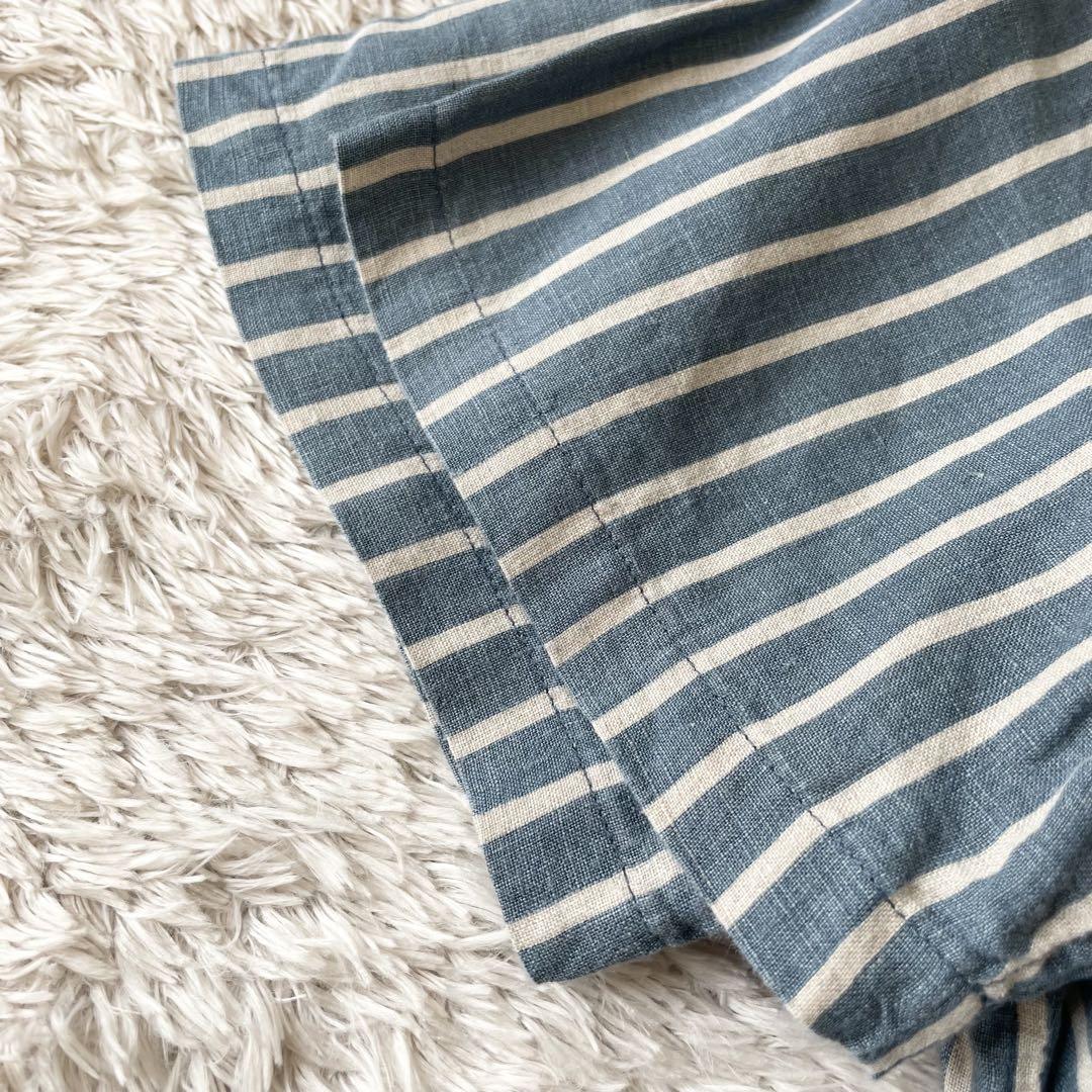 グランマママドーター 美品 S/S ラウンドカラーリネンシャツ 2 ストライプ