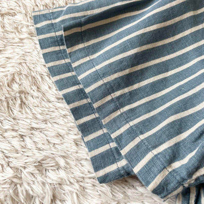 グランマママドーター 美品 S/S ラウンドカラーリネンシャツ 2 ストライプ