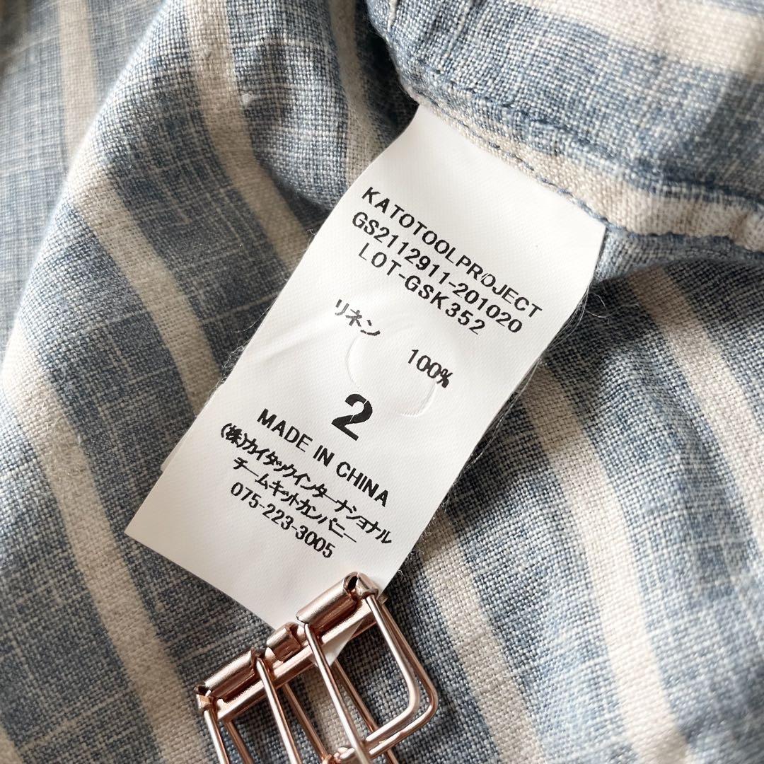 グランマママドーター 美品 S/S ラウンドカラーリネンシャツ 2 ストライプ