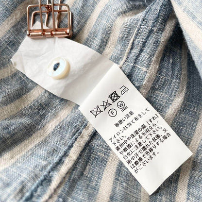 グランマママドーター 美品 S/S ラウンドカラーリネンシャツ 2 ストライプ