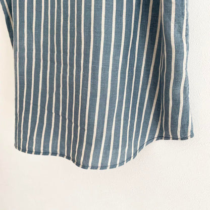 グランマママドーター 美品 S/S ラウンドカラーリネンシャツ 2 ストライプ