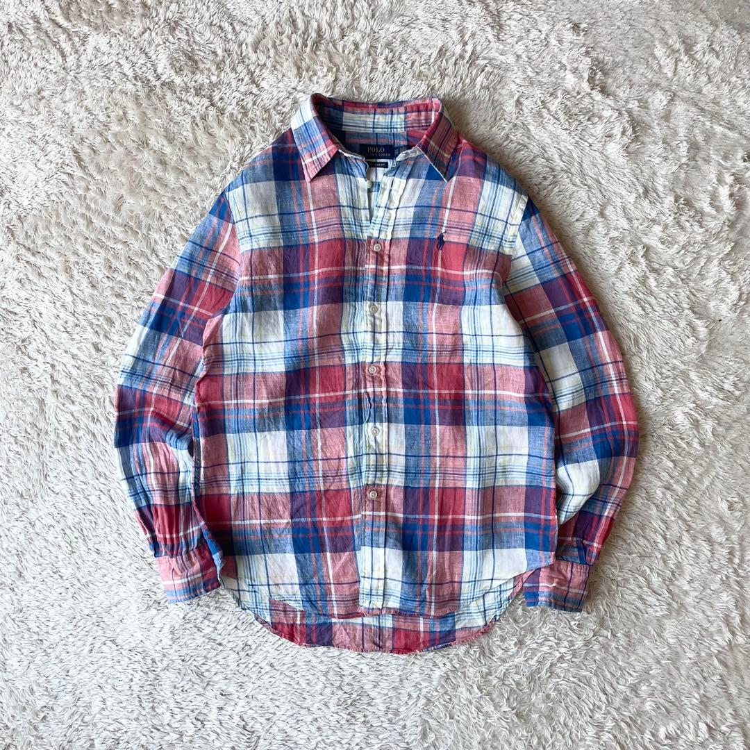 ラルフローレン 美品 リネンシャツ XS マドラスチェック