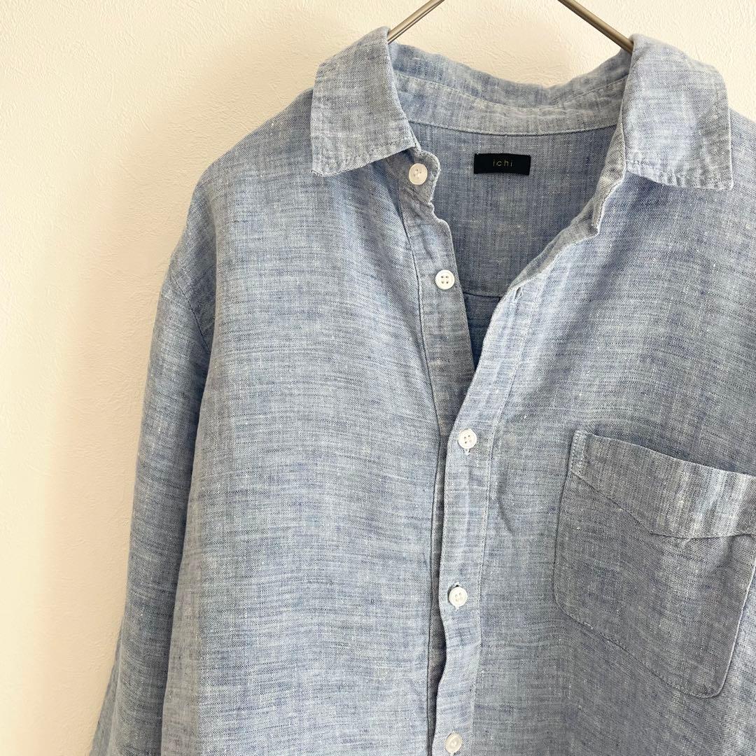 イチ 美品 ichi リネンシャツ F 青