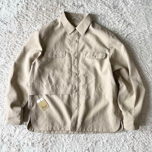 パパス 新品タグ付 PAPAS ライトマットクロスシャツ型ブルゾン M ベージュ