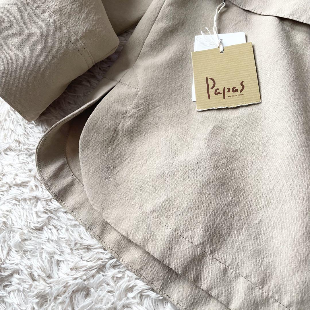 パパス 新品タグ付 PAPAS ライトマットクロスシャツ型ブルゾン M ベージュ