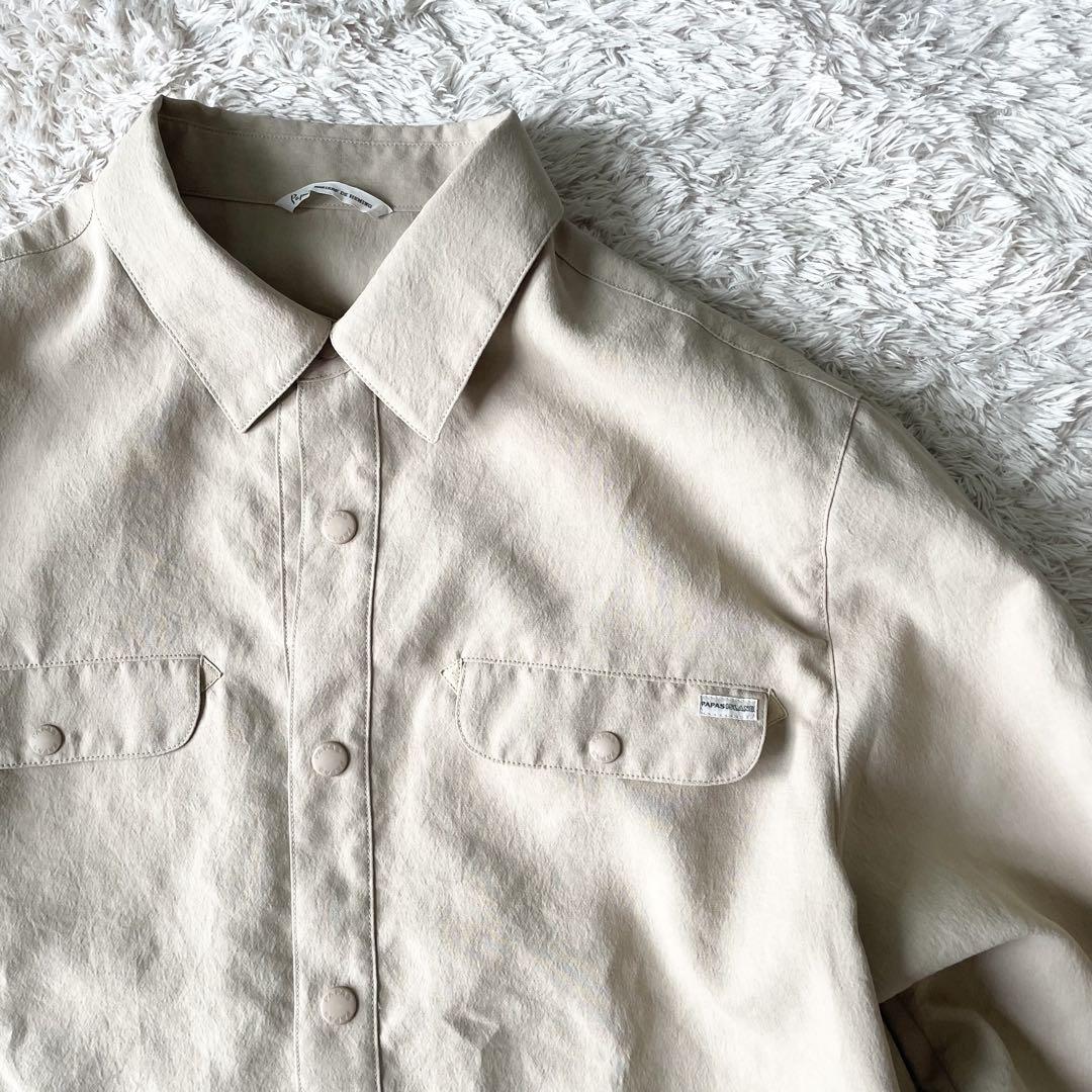 パパス 新品タグ付 PAPAS ライトマットクロスシャツ型ブルゾン M ベージュ