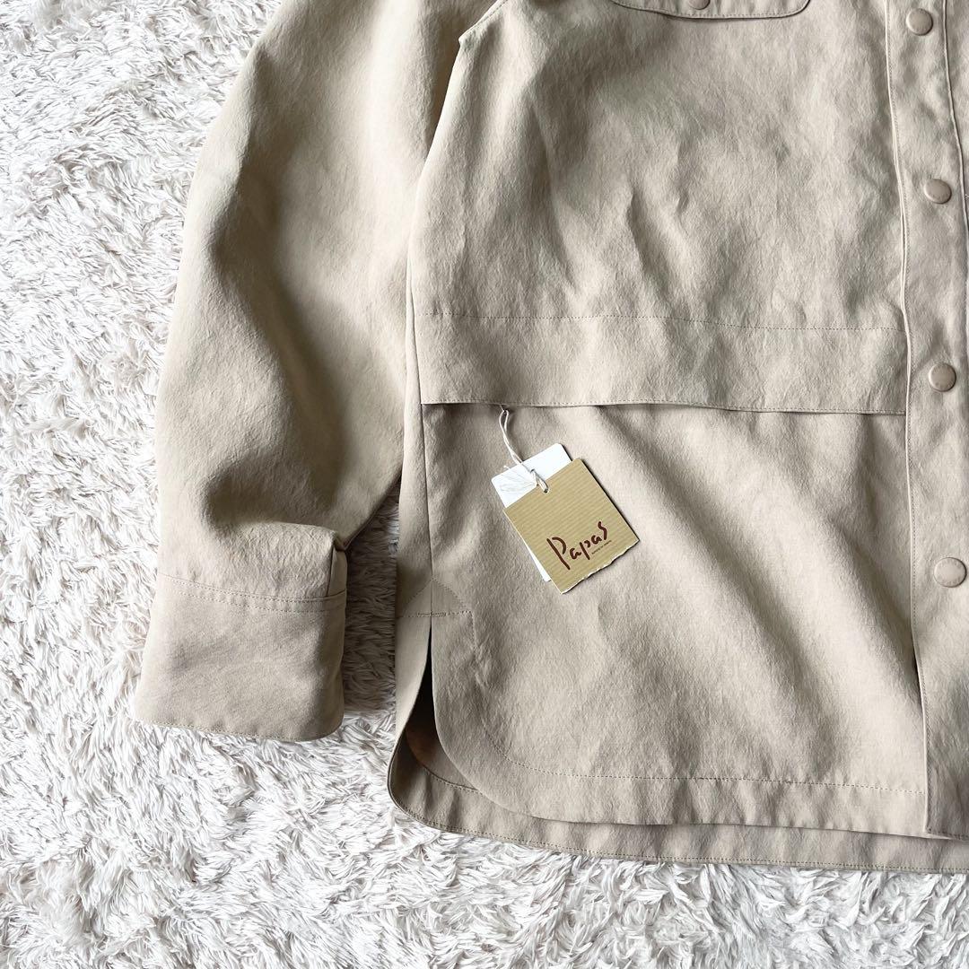 パパス 新品タグ付 PAPAS ライトマットクロスシャツ型ブルゾン M ベージュ