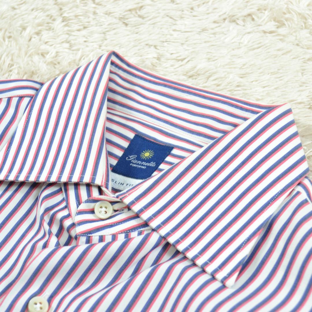 ジャンネット 極美品 GIANNETTO ワイドカラーシャツ 41 ストライプ