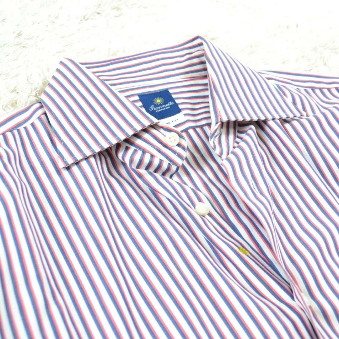 ジャンネット 極美品 GIANNETTO ワイドカラーシャツ 41 ストライプ