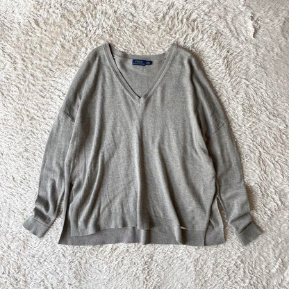 美品 ラルフローレン Vネック ハイゲージニットソー XS グレー