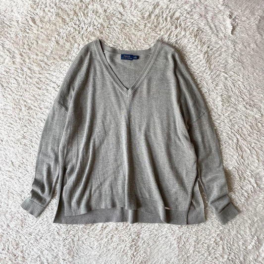 美品 ラルフローレン Vネック ハイゲージニットソー XS グレー