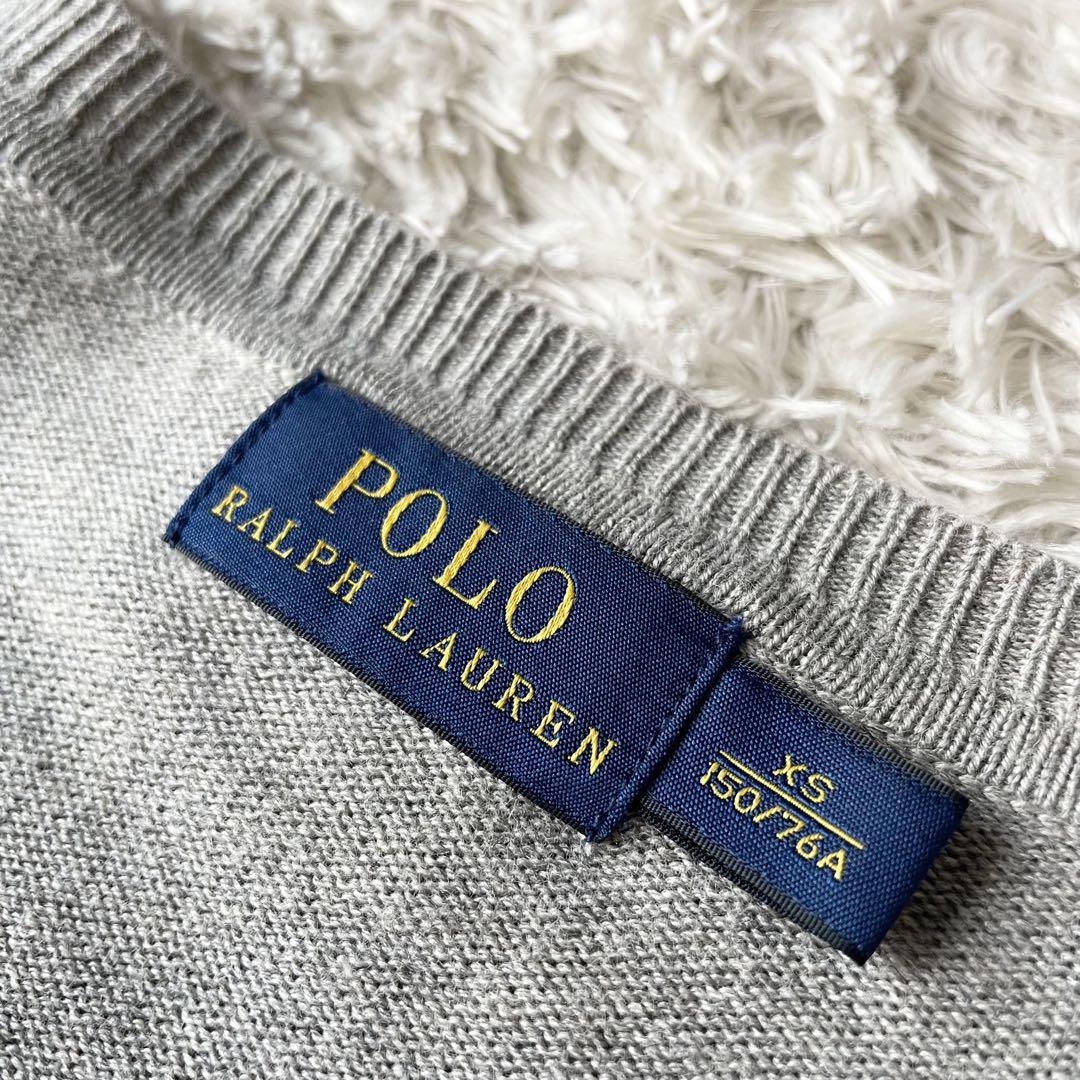 美品 ラルフローレン Vネック ハイゲージニットソー XS グレー