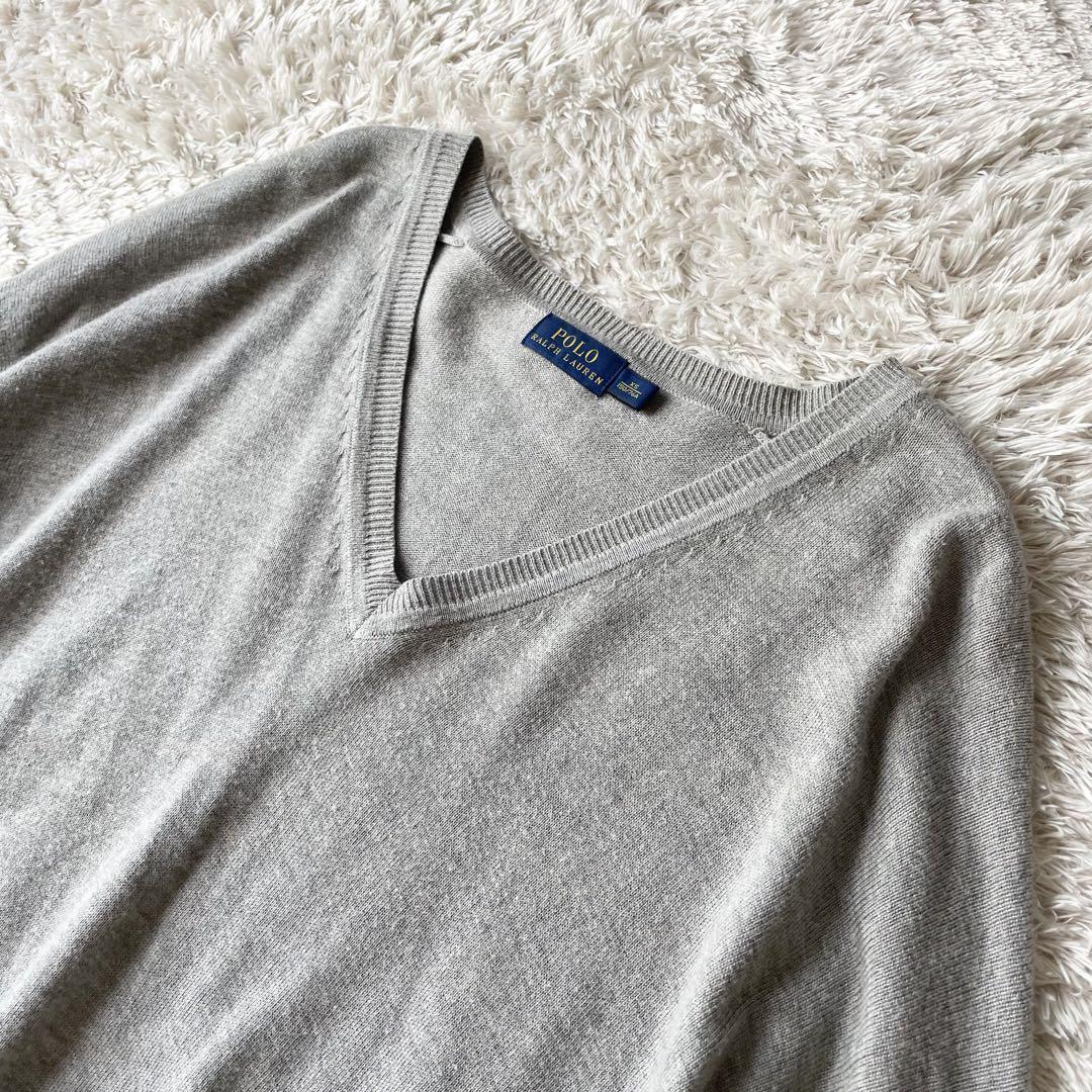 美品 ラルフローレン Vネック ハイゲージニットソー XS グレー