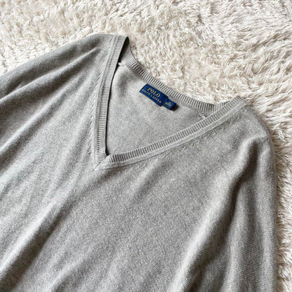 美品 ラルフローレン Vネック ハイゲージニットソー XS グレー