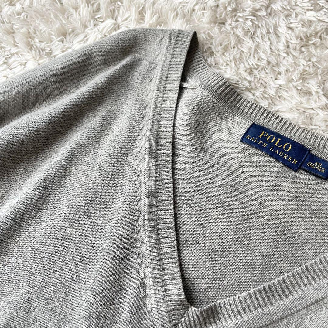 美品 ラルフローレン Vネック ハイゲージニットソー XS グレー