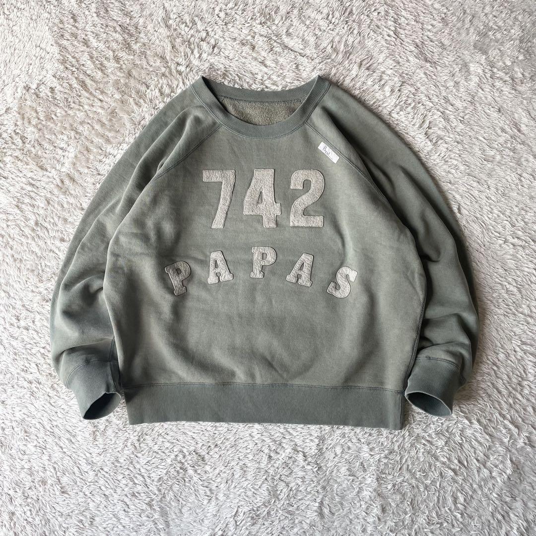 パパス papas ラグランフェルトロゴスウェット M グリーン