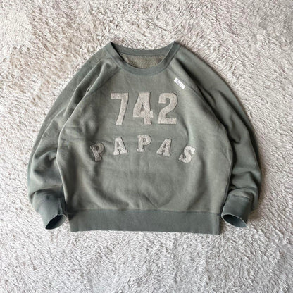 パパス papas ラグランフェルトロゴスウェット M グリーン